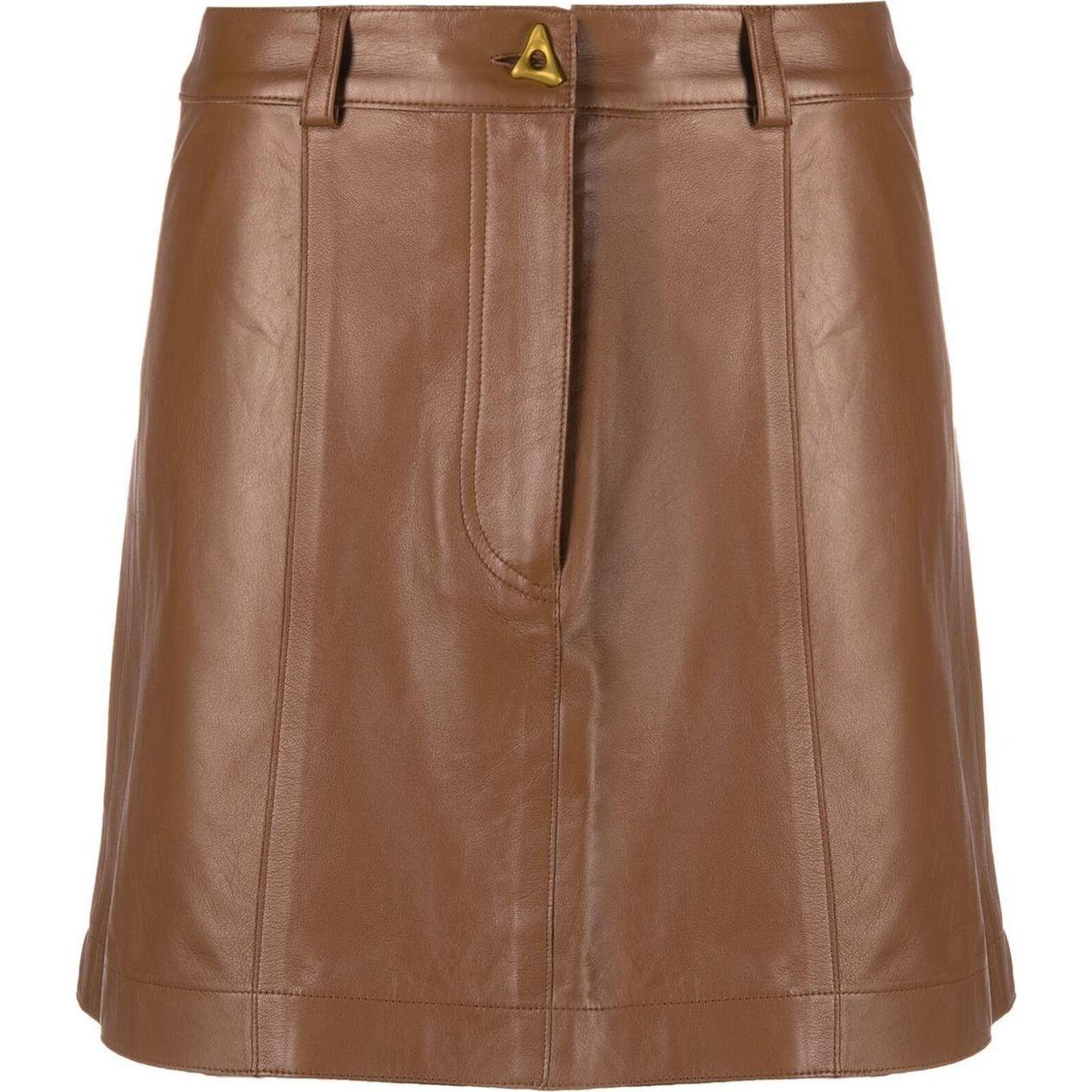 Mini sijonas moterims, Ruda, Leather mini-skirt