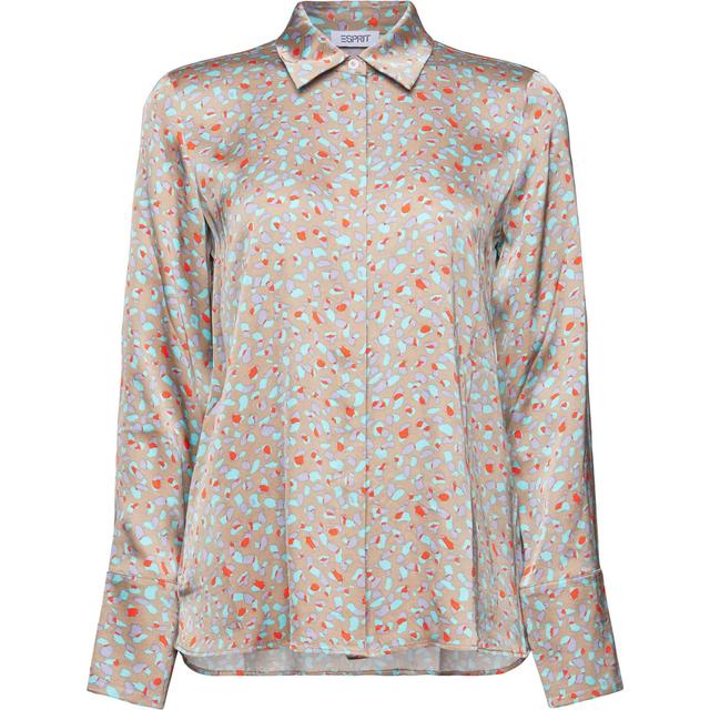 Palaidinės moterims, Smėlio, Printed Satin Shirt Blouse