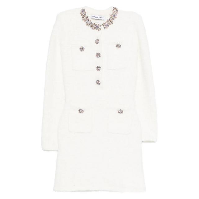 Mini suknelė moterims, Smėlio, Crystal trim knit mini dress