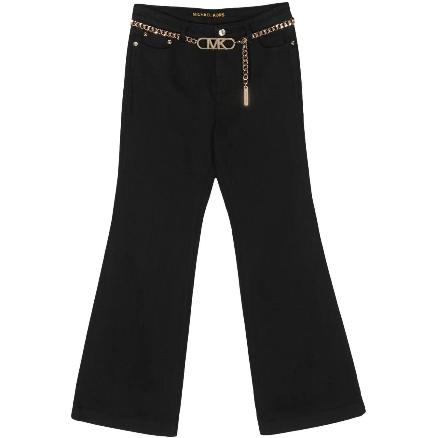 Platėjantys džinsai moterims, Juoda, Flare chain belt jean