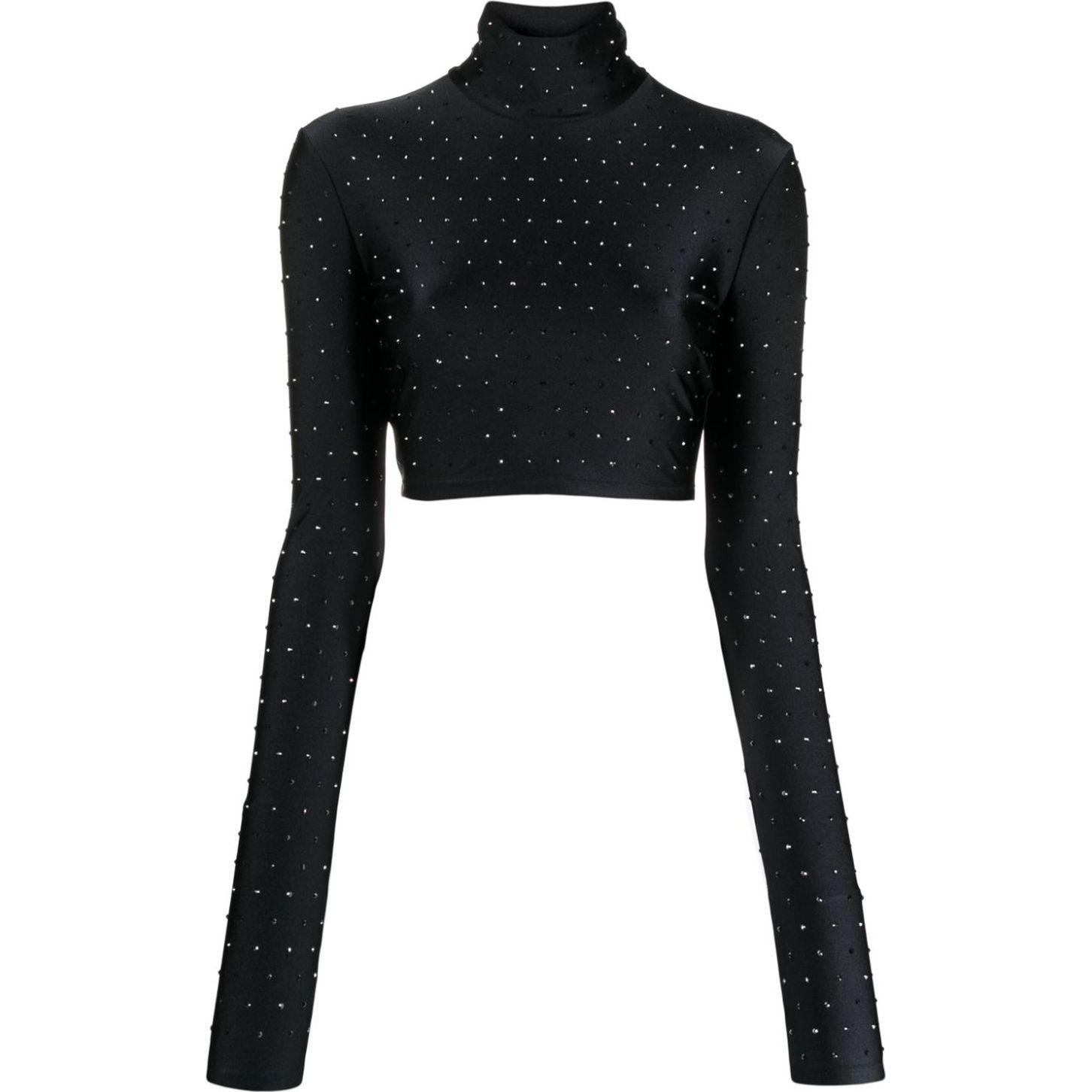 Trumpinti marškinėliai moterims, Juoda, Orchid crystal crop top