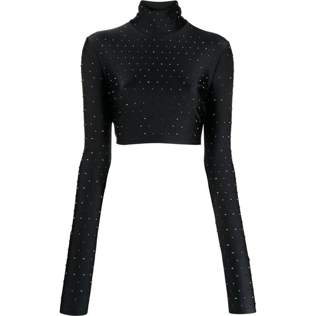 Trumpinti marškinėliai moterims, Juoda, Orchid crystal crop top