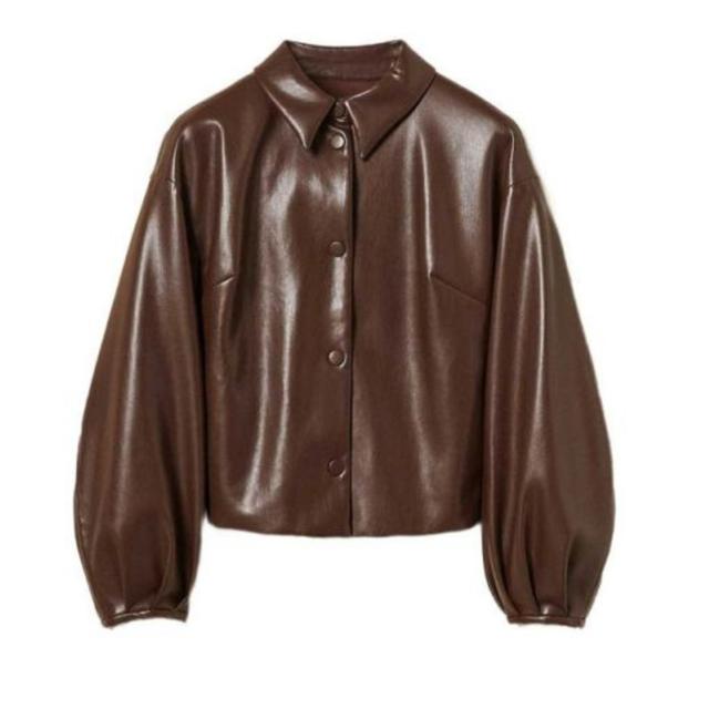 Odinė striukė moterims, Ruda, Faux leather jacket 