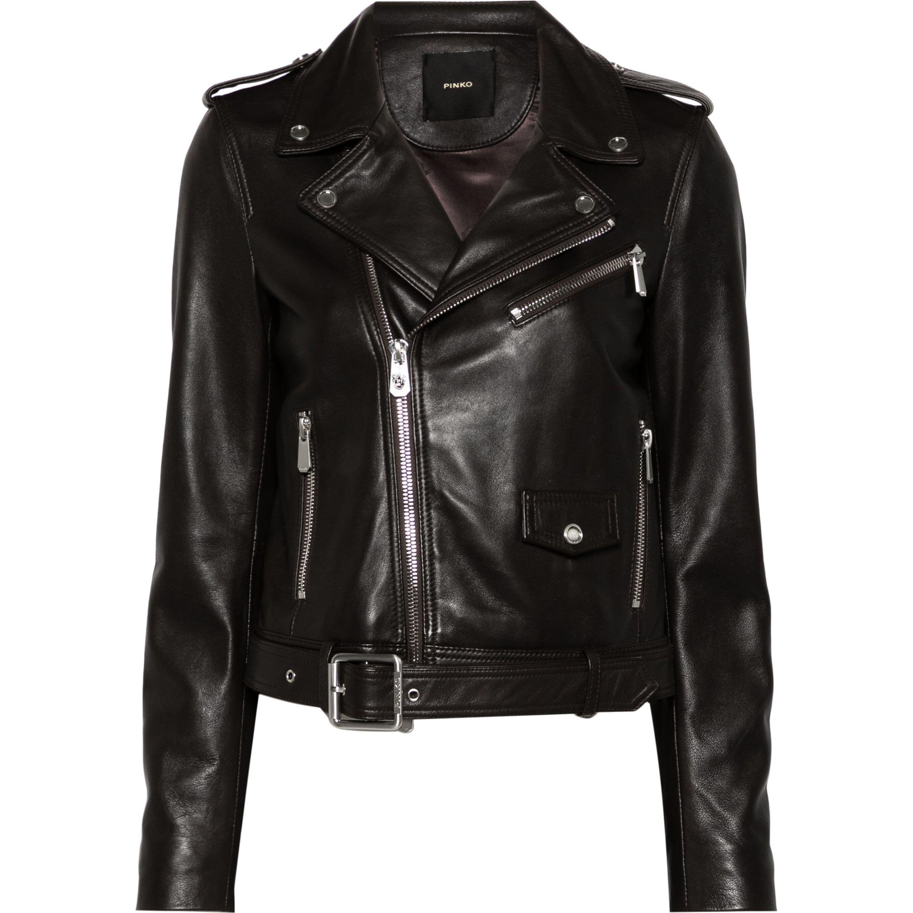 Odinė striukė moterims, Juoda, Leather biker jacket