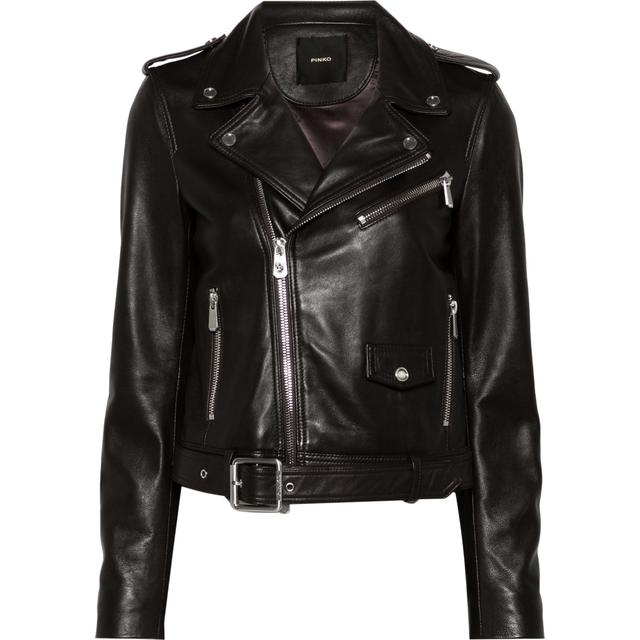 Odinė striukė moterims, Juoda, Leather biker jacket