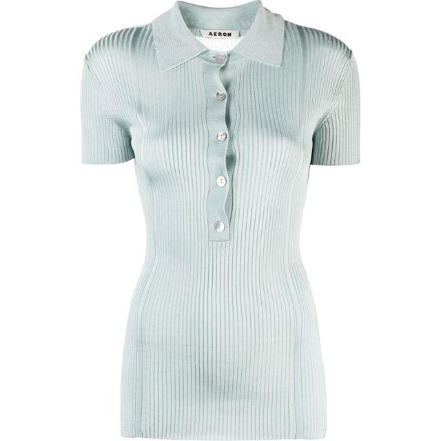 Polo marškiniai trumpos rank. moterims, Mėlyna, Ribbed short sleeve polo top