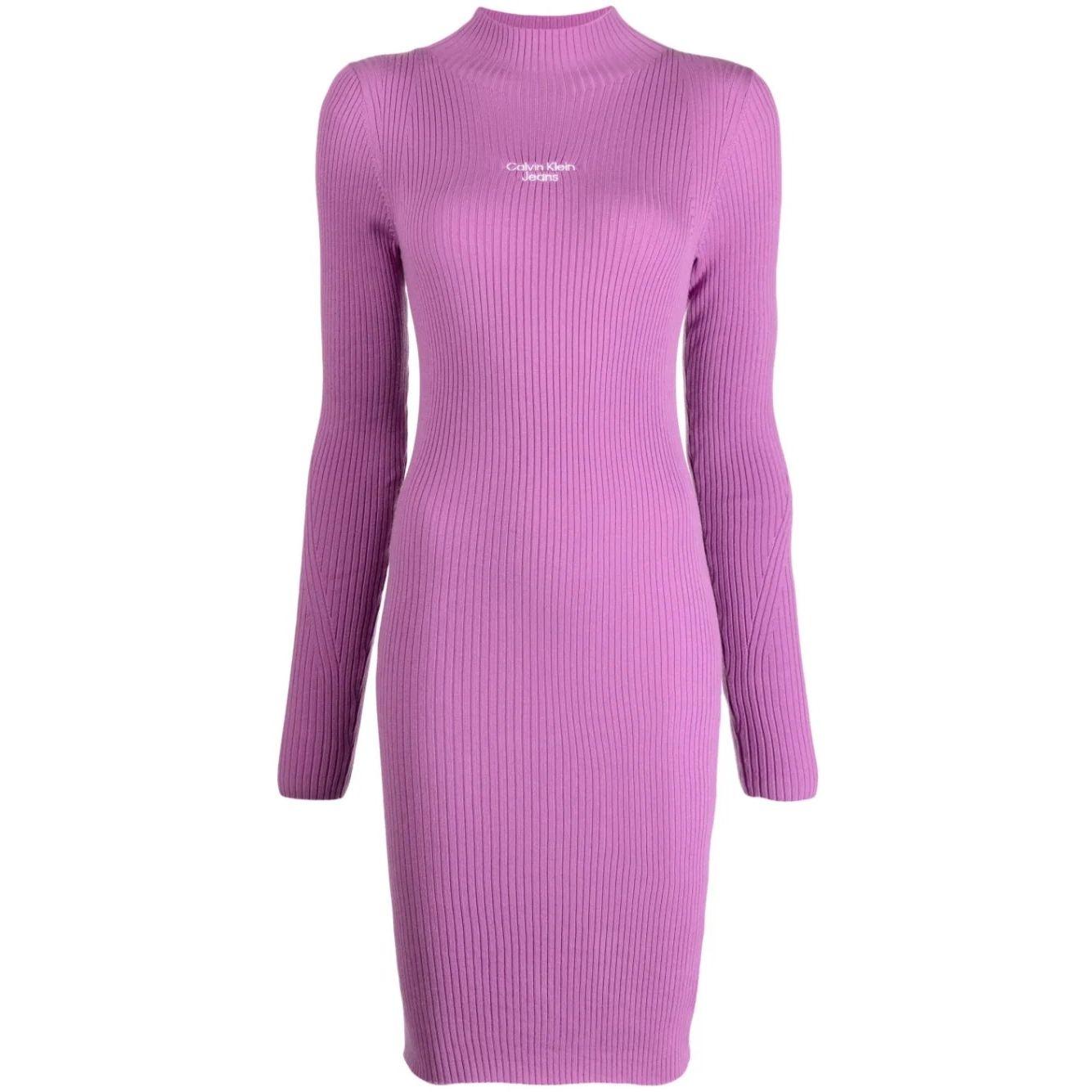 Megzta suknelė moterims, purple, Stacked logo sweater dress