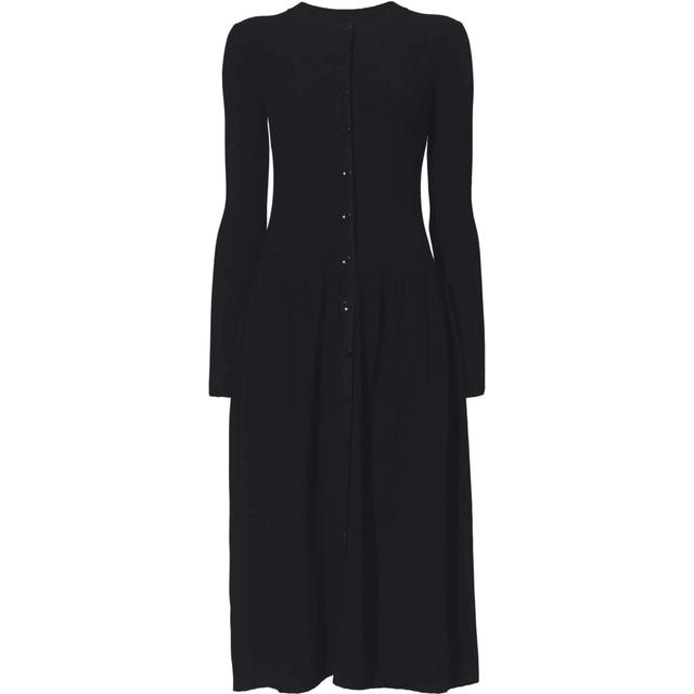 Megzta suknelė moterims, Juoda, Rib knit button front dress