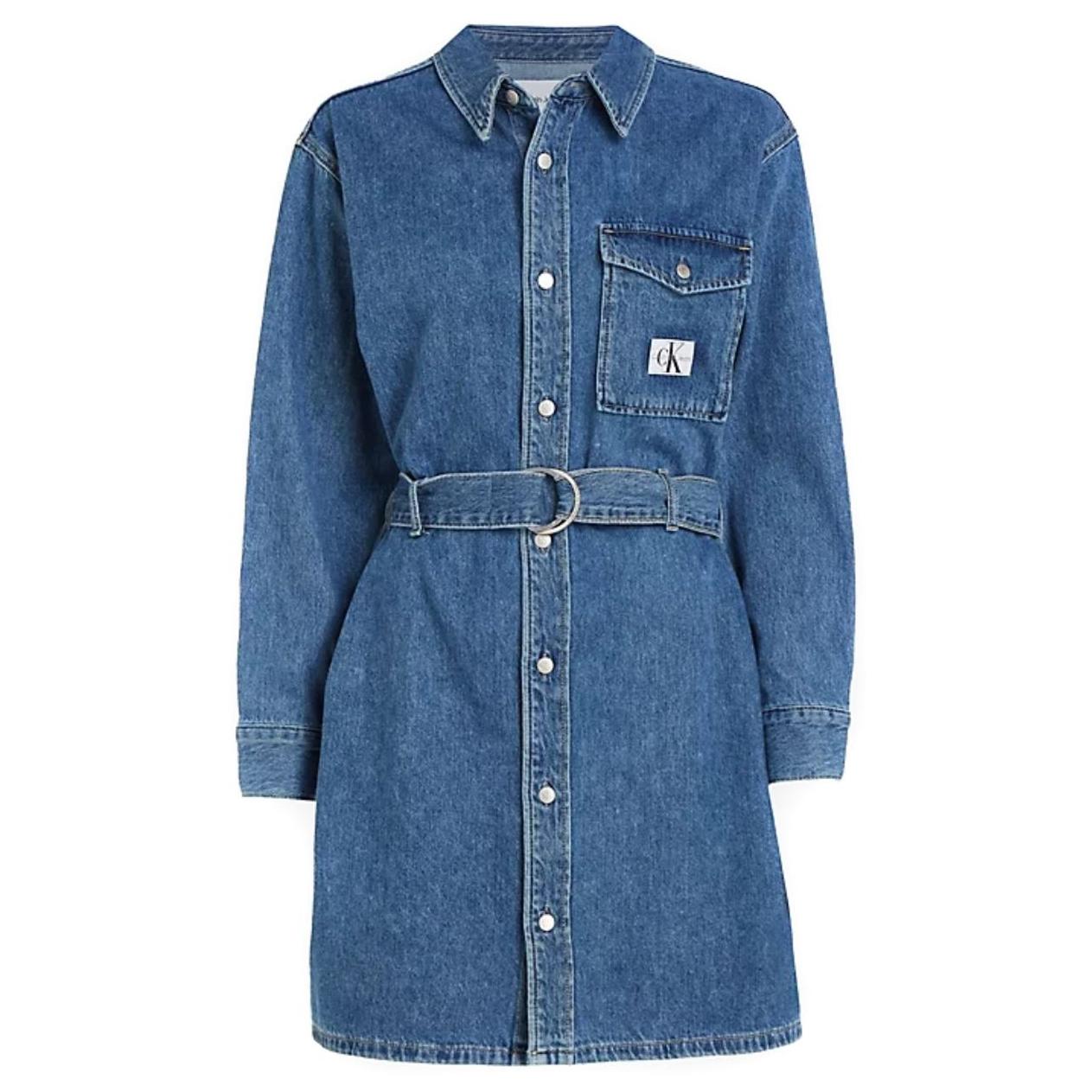 Midi suknelė moterims, Mėlyna, Belted utility shirt dress
