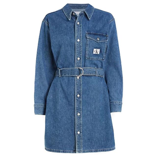 Midi suknelė moterims, Mėlyna, Belted utility shirt dress