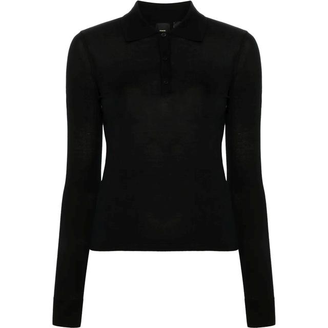 Polo marškiniai ilgos rank. moterims, Juoda, Liquoroso wool polo top