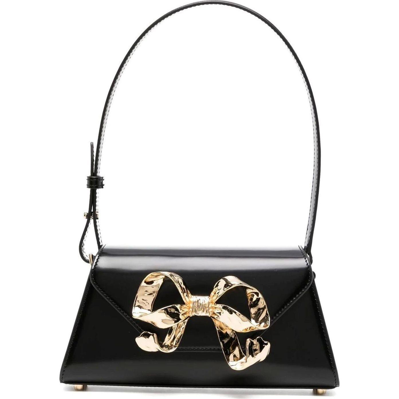 Rankinė per petį moterims, Juoda, Black bow mini shoulder bag