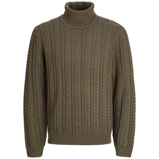 Megztinis su kaklu vyrams, Chaki, Blusean knit cable roll neck