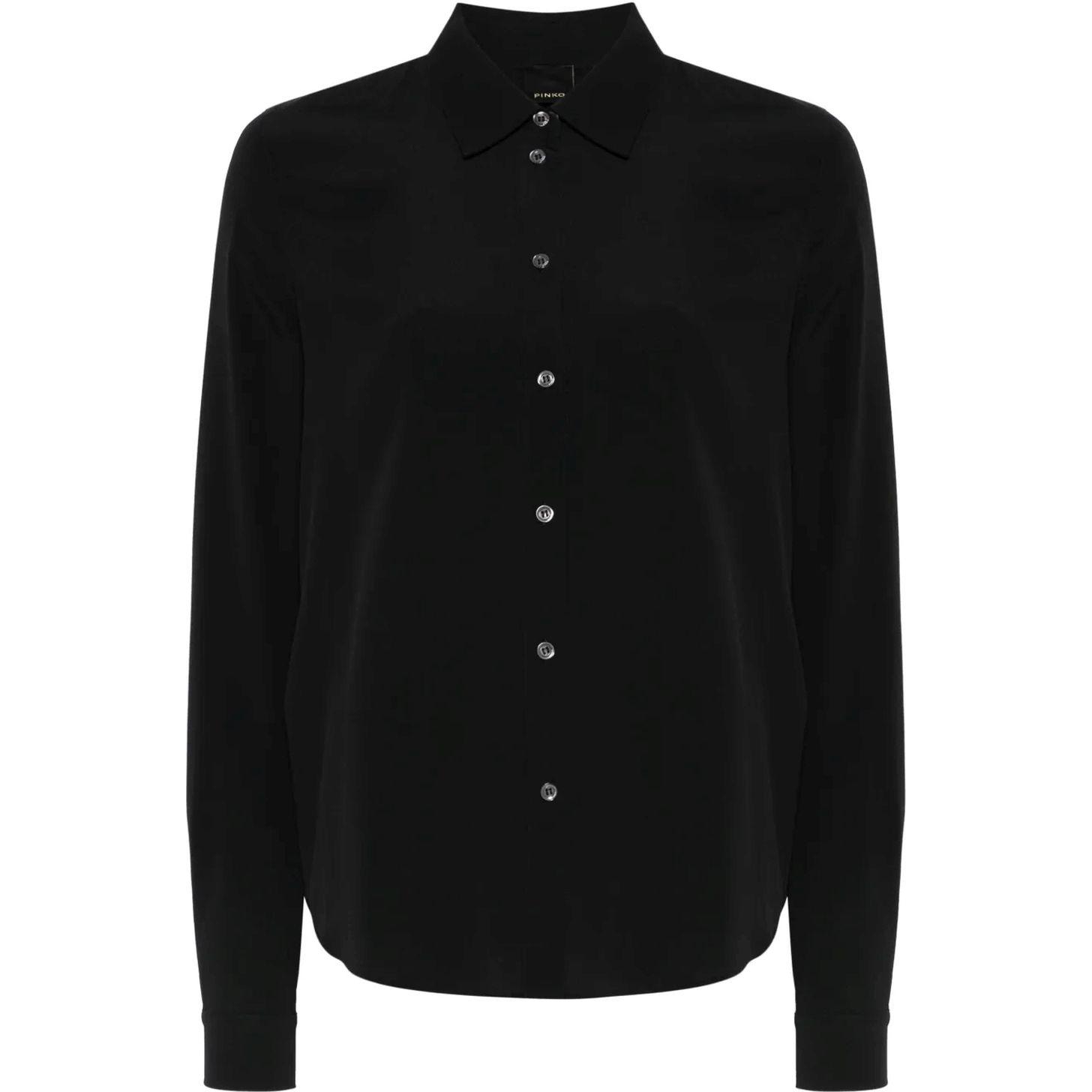 Marškiniai ilgomis rankovėmis moterims, Juoda, Crepe de chine shirt