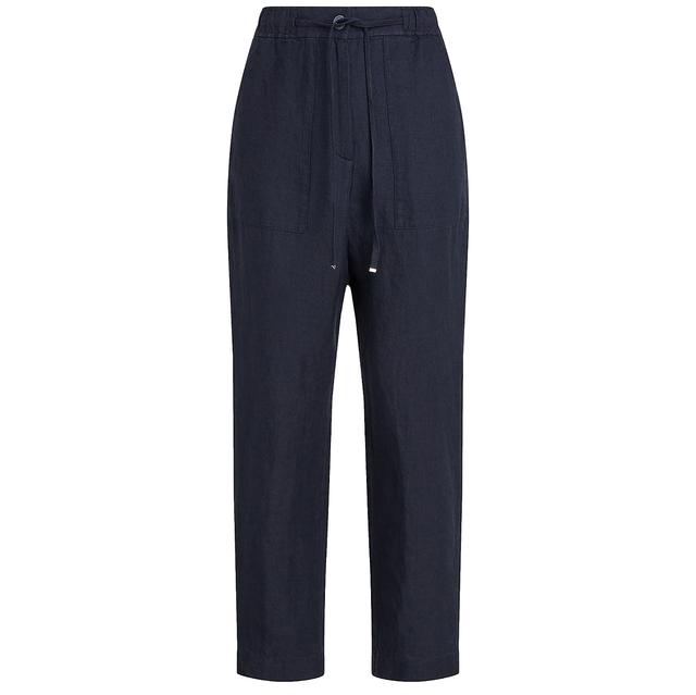 Laisvalaikio kelnės moterims, Mėlyna, Boyfit cas linen pull on pant