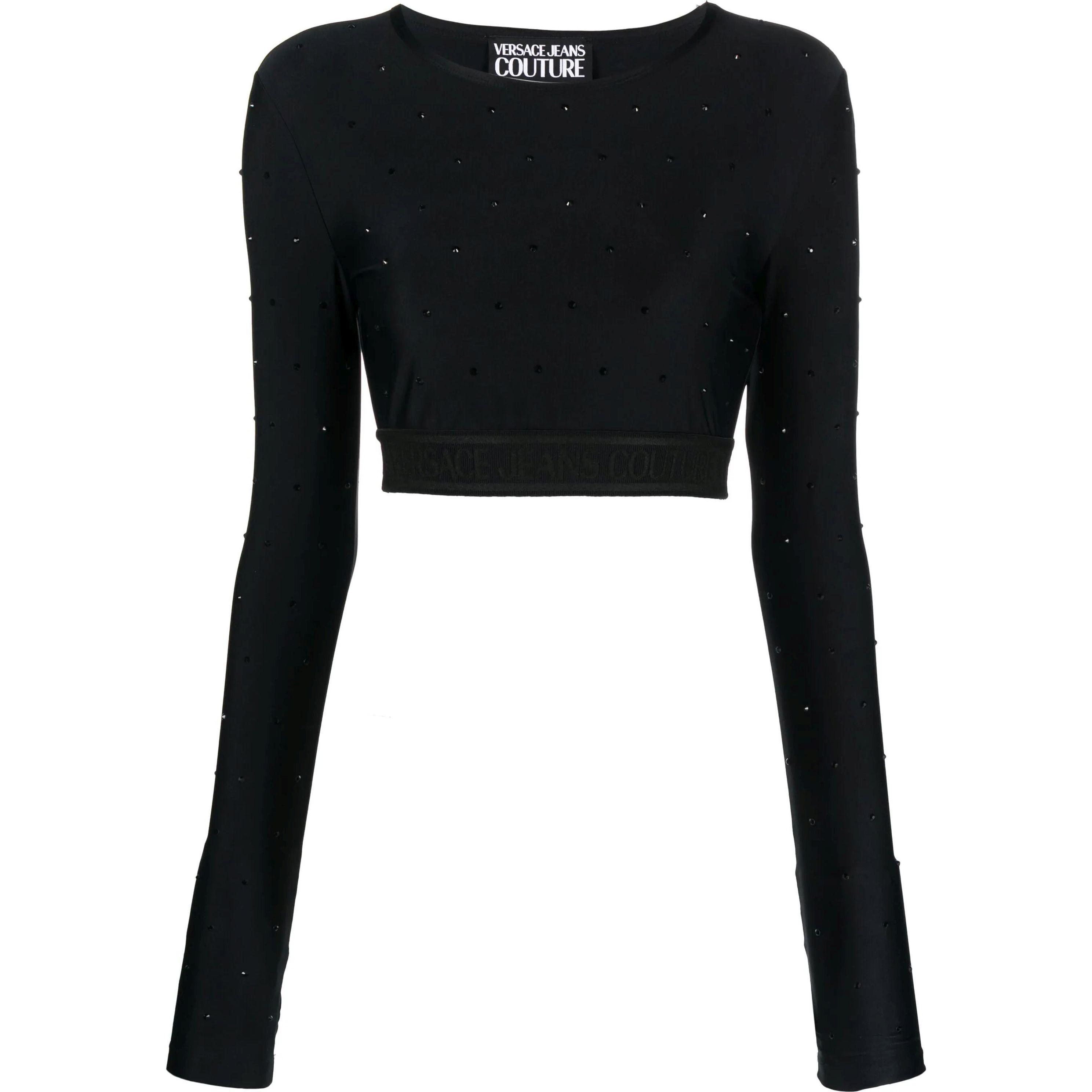 Trumpinti marškinėliai moterims, Juoda, Crystal-embellished crop top