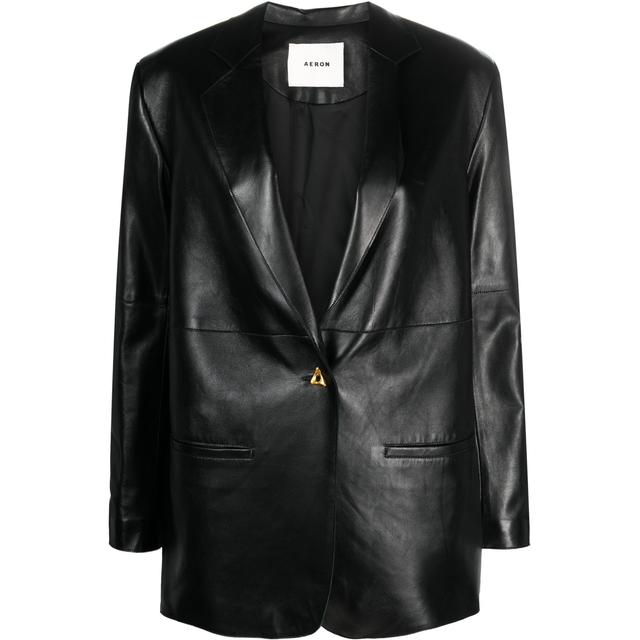 Švarkas moterims, Juoda, Classic leather blazer