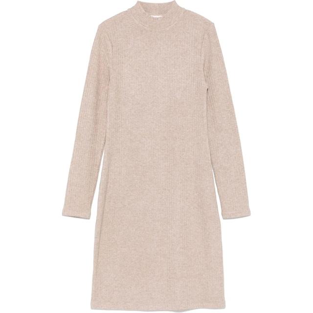 Mini suknelė moterims, Smėlio, Rib l/s short dress