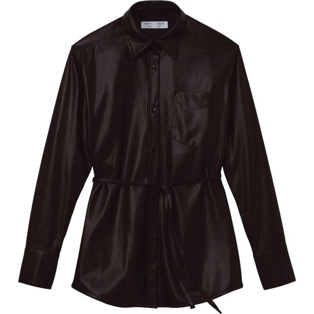 Odinė striukė moterims, Juoda, Faux leather shirt jacket