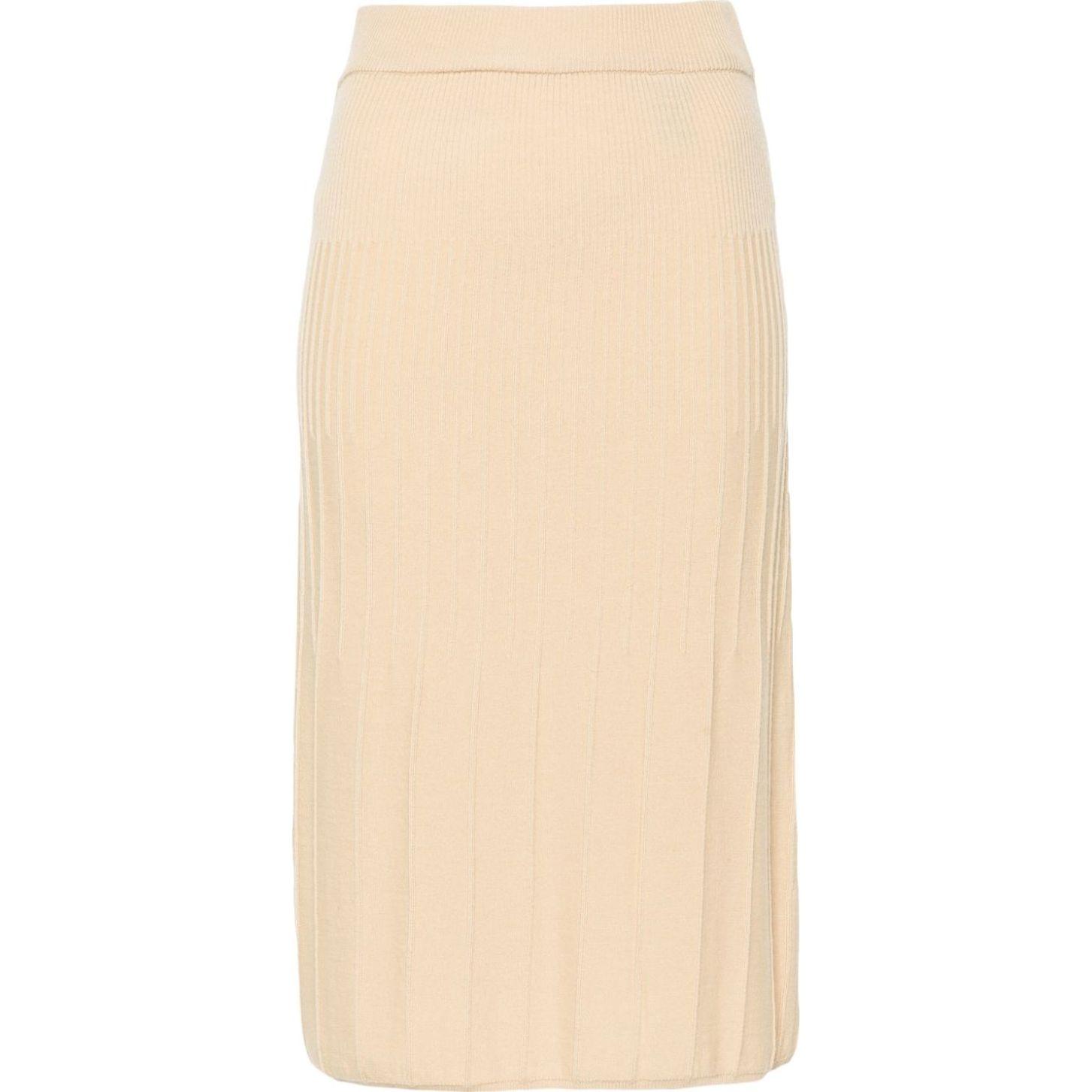 Midi sijonas moterims, Smėlio, Skirt fine rib merinos