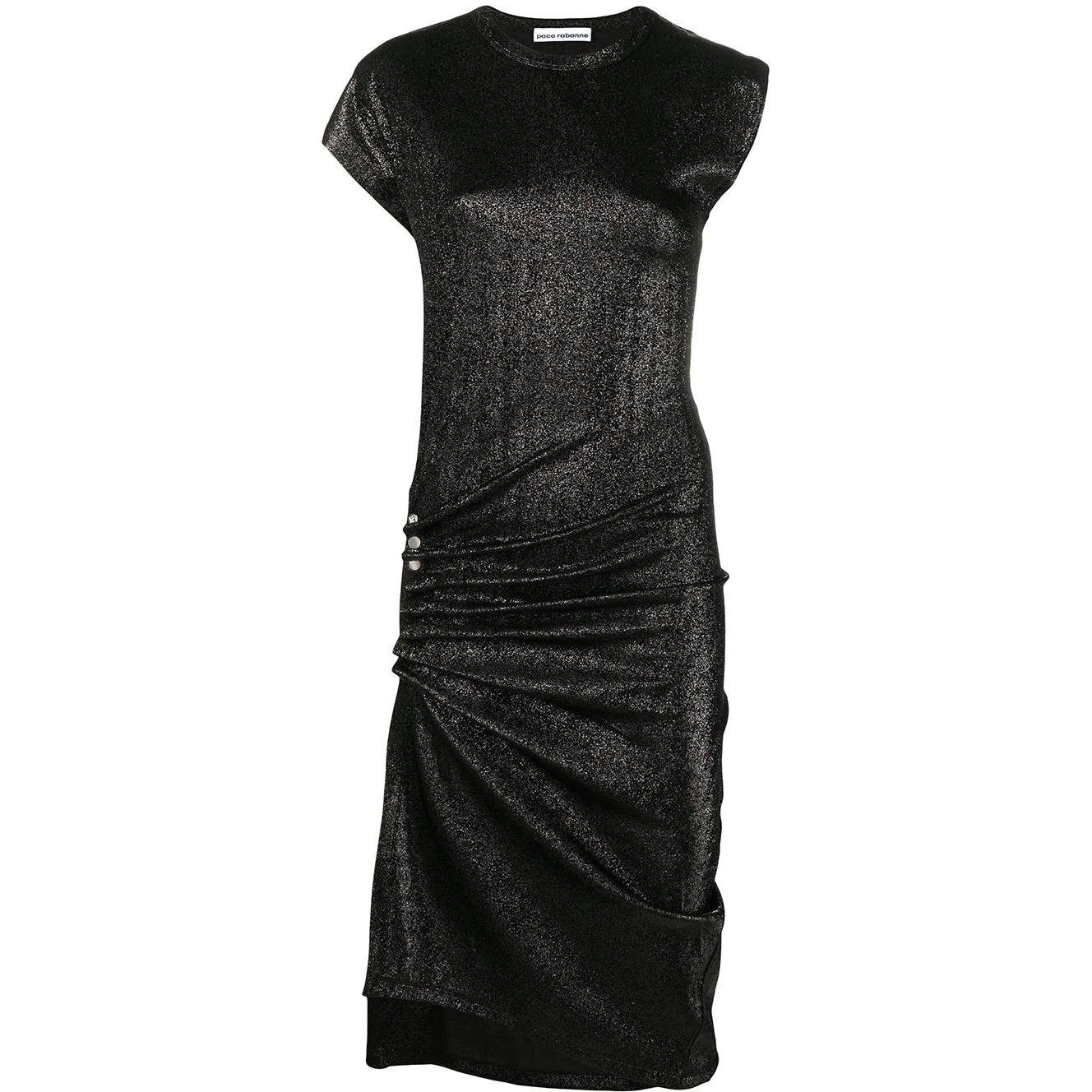 Midi suknelė moterims, Juoda, Asymmetric midi dress