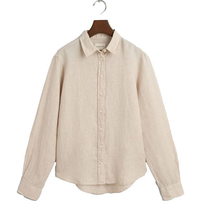 Marškiniai moterims, Smėlio, REG LINEN CHAMBRAY SHIRT