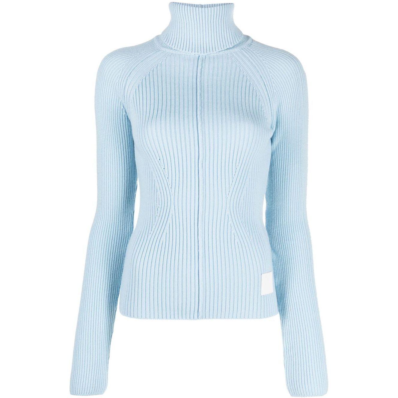Megztinis moterims, Mėlyna, Ribbed turtleneck