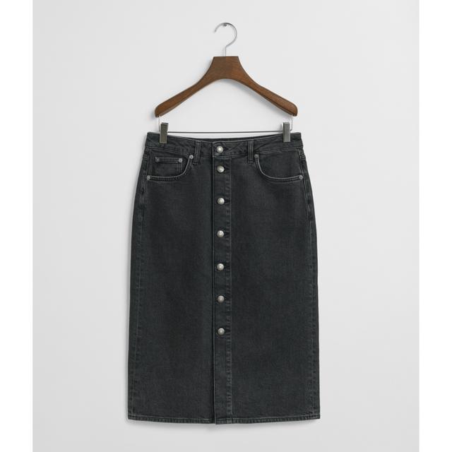 Midi sijonas moterims, Juoda, midi button front denim