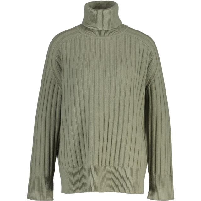 Megztinis su kaklu moterims, Žalia, wool ribbed turtleneck