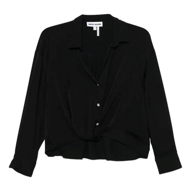 Marškiniai trump. rankovėmis moterims, Juoda, Long sleeve button front