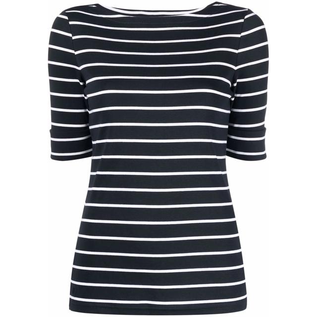 Marškiniai trump. rankovėmis moterims, Mėlyna, Striped boatneck top