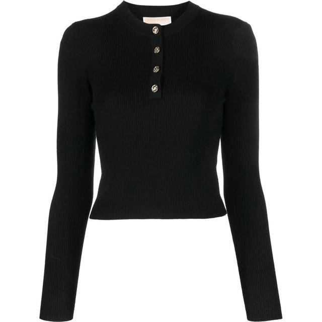 Megztinis moterims, Juoda, Merino ribed butn sweater