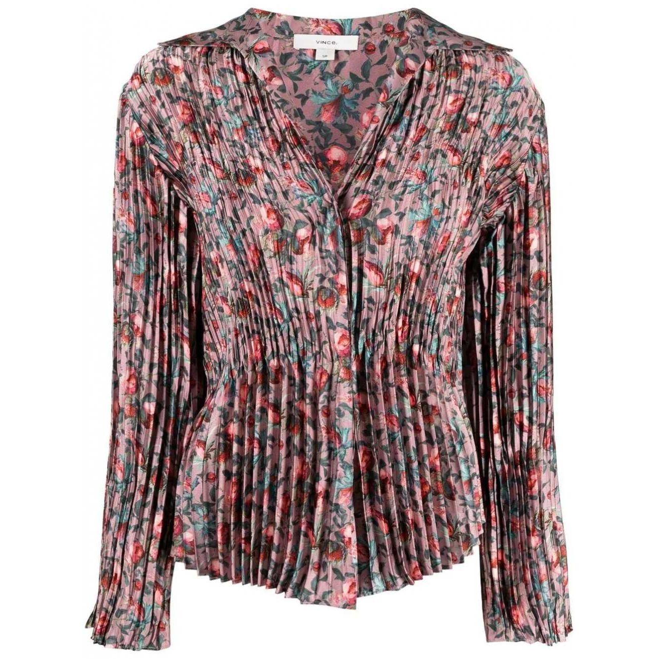 Palaidinės moterims, Rožinė, Berry blooms pleated blouse