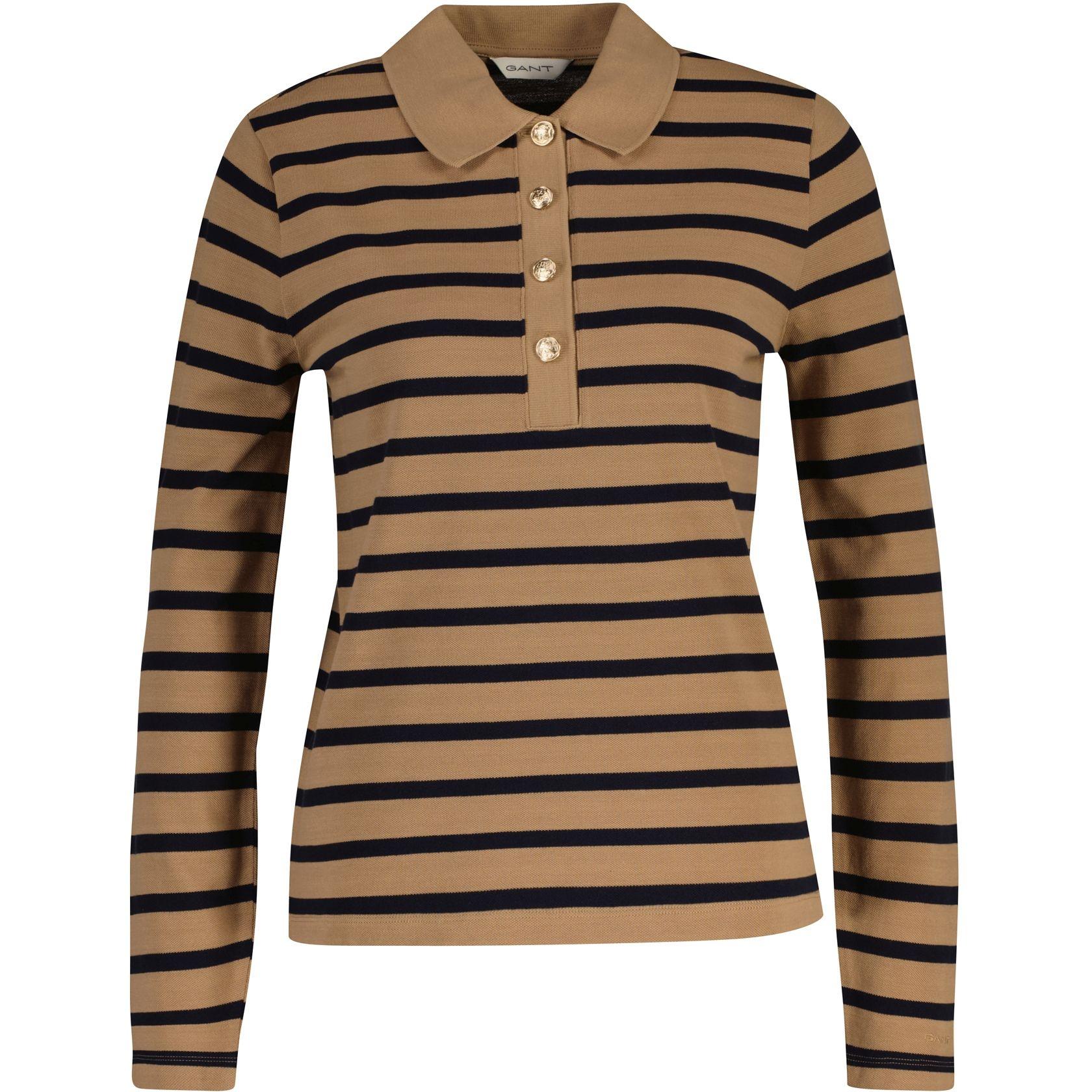 Polo marškiniai ilgos rank. moterims, Chaki, reg breton striped ls pique