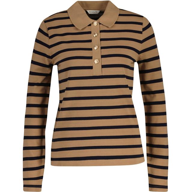 Polo marškiniai ilgos rank. moterims, Chaki, reg breton striped ls pique