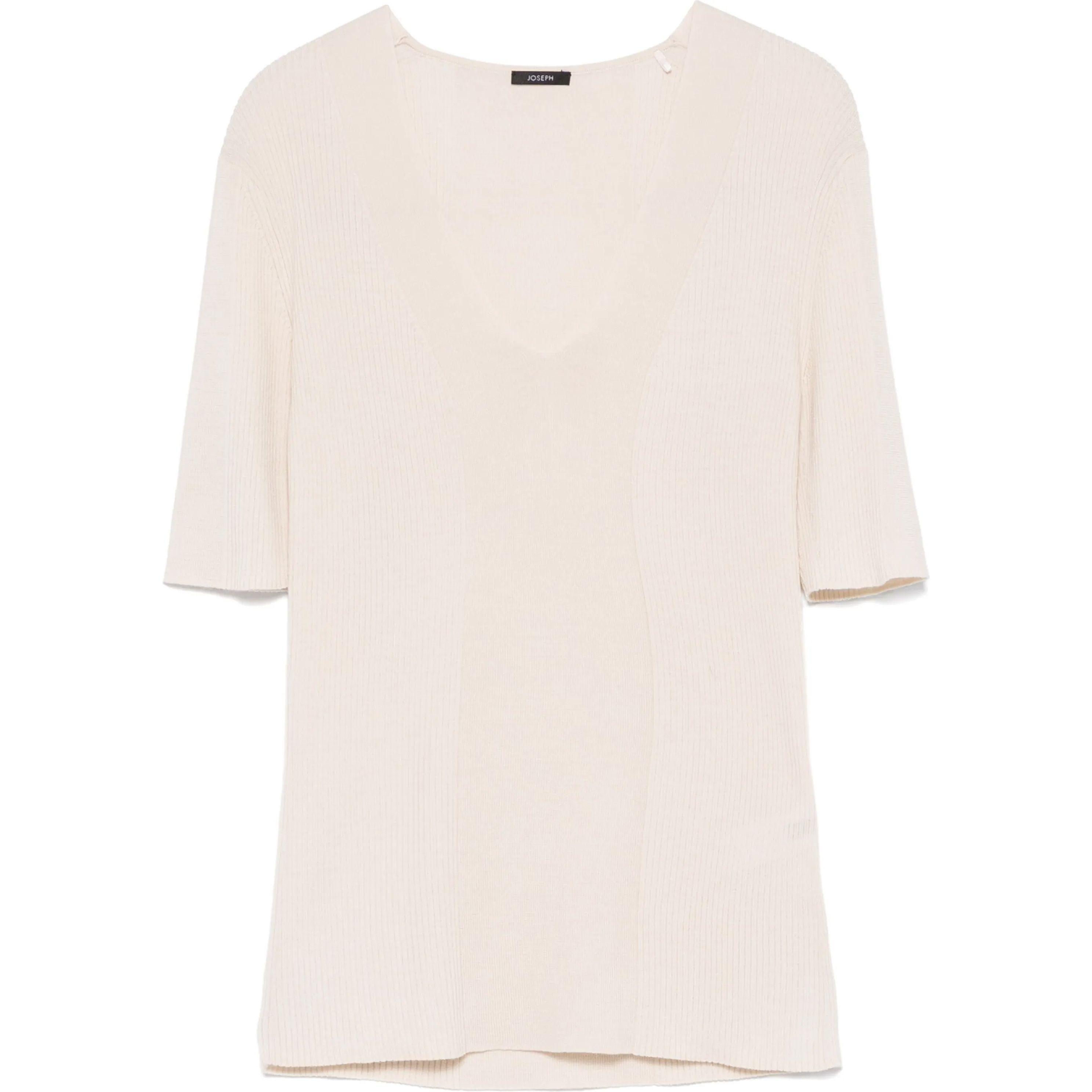 JOSEPH 2 Marškinėliai trump. rankovėmis moterims, Smėlio, Merino ribbed t-shirt