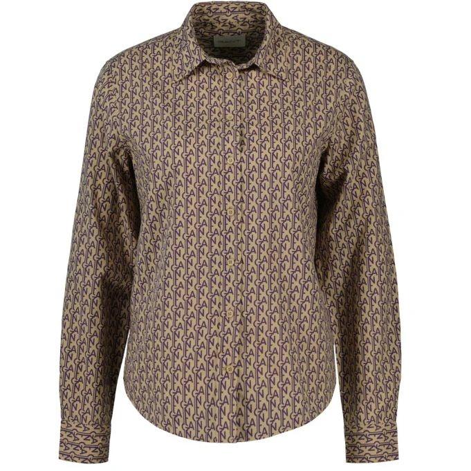 Marškiniai ilgomis rankovėmis moterims, Violetinė, Reg monogram print shirt