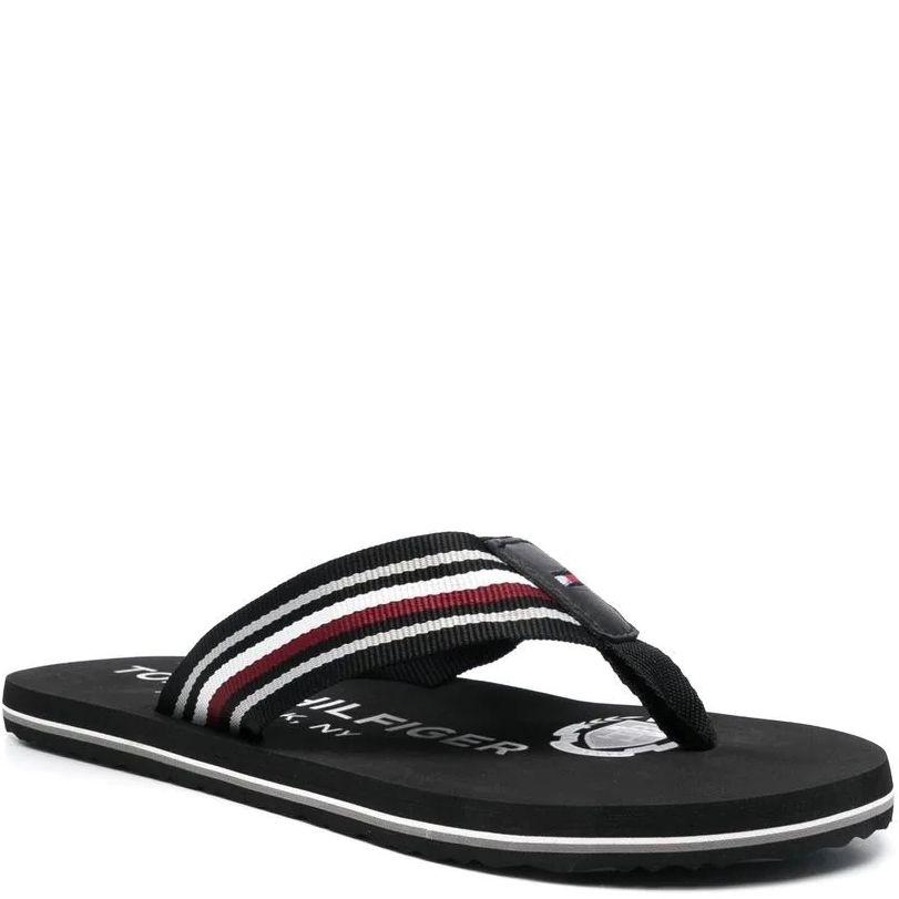 Pliažo šlepetės per pirštą vyrams, Juoda, CORPORATE STRIPES BEACH SANDAL