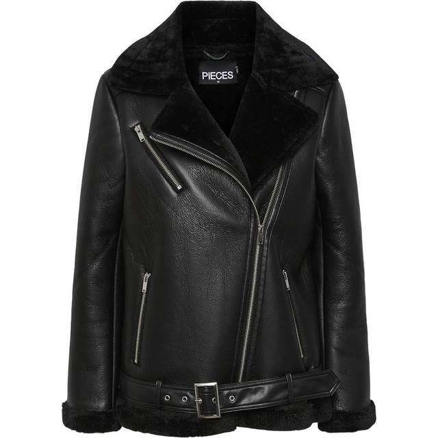 Striukė moterims, Juoda, PCNORA AVIATOR PU JA