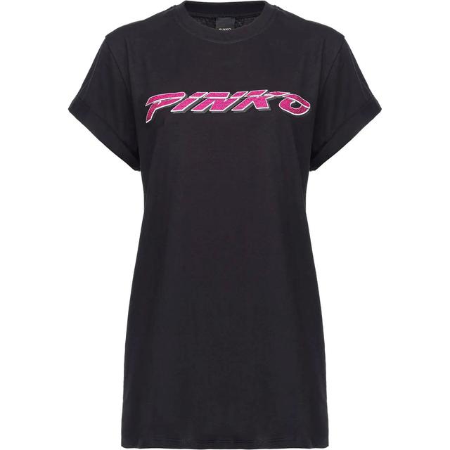 Marškinėliai trump. rankovėmis moterims, Juoda, Logo-embellished t-shirt