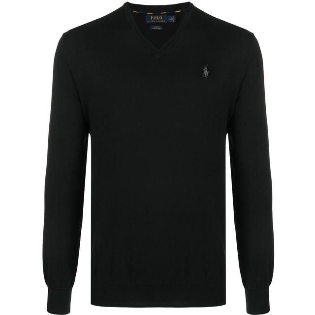 Megztinis vyrams, Juoda, Slim fit cotton v-neck sweater