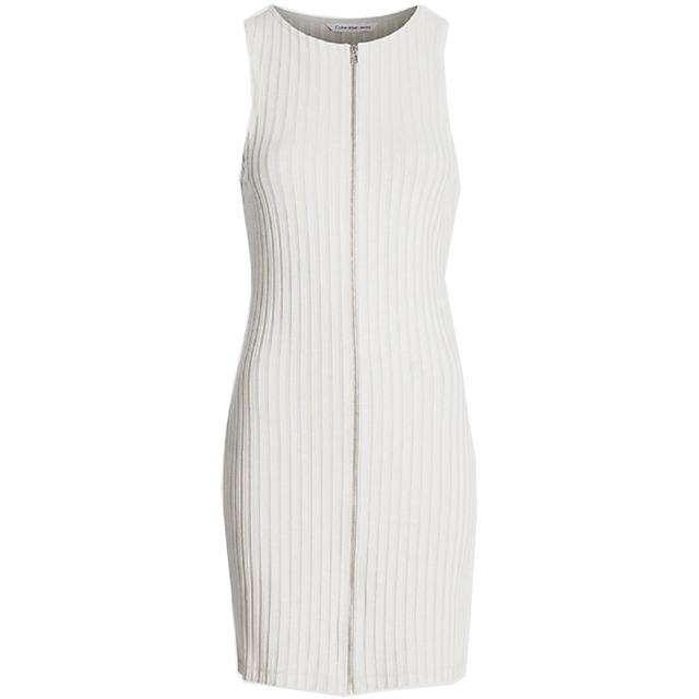 Midi suknelė moterims, Smėlio, Zipper elongated rib dress