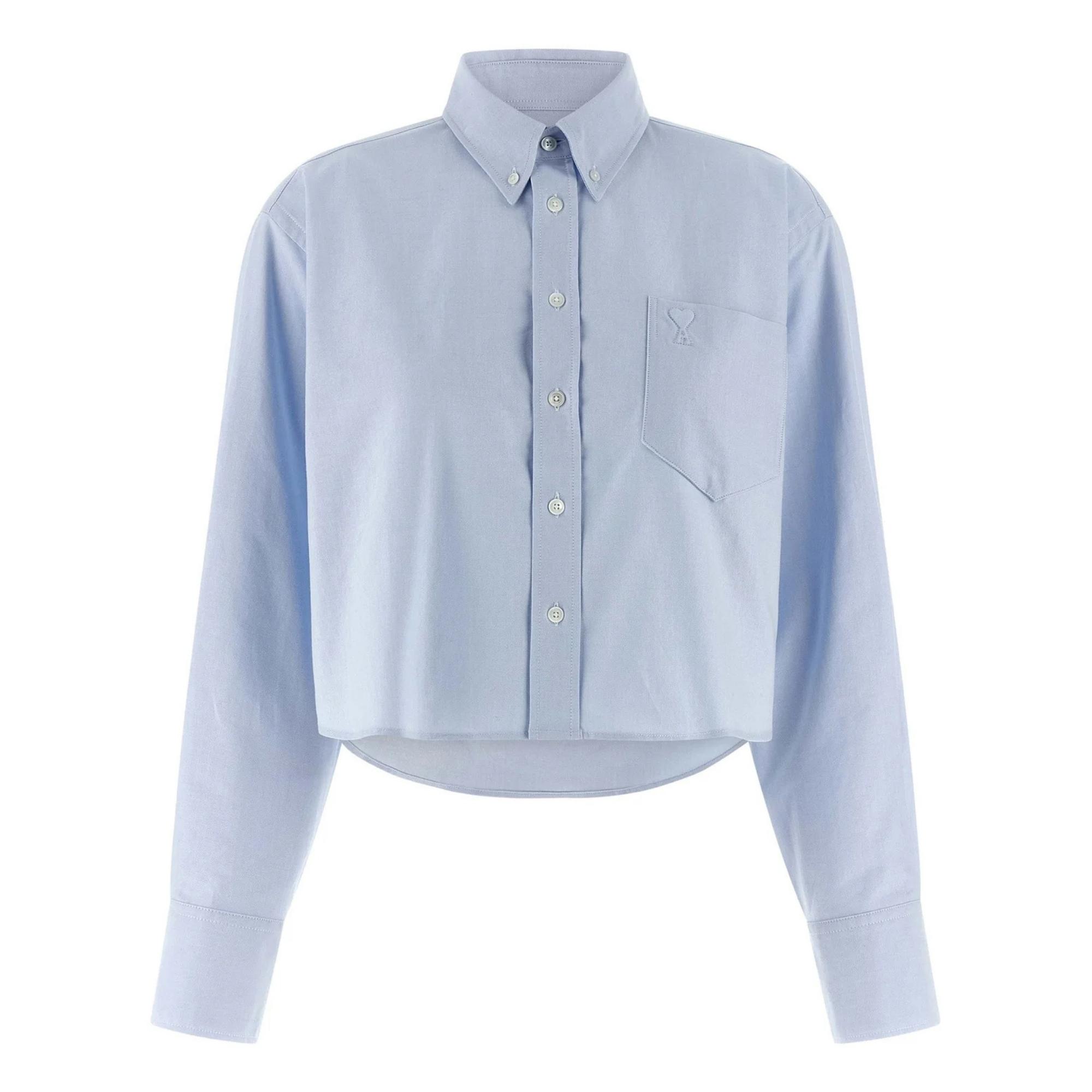 Marškiniai ilgomis rankovėmis moterims, Mėlyna, Oversized cropped shirt