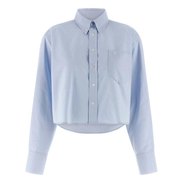 Marškiniai ilgomis rankovėmis moterims, Mėlyna, Oversized cropped shirt