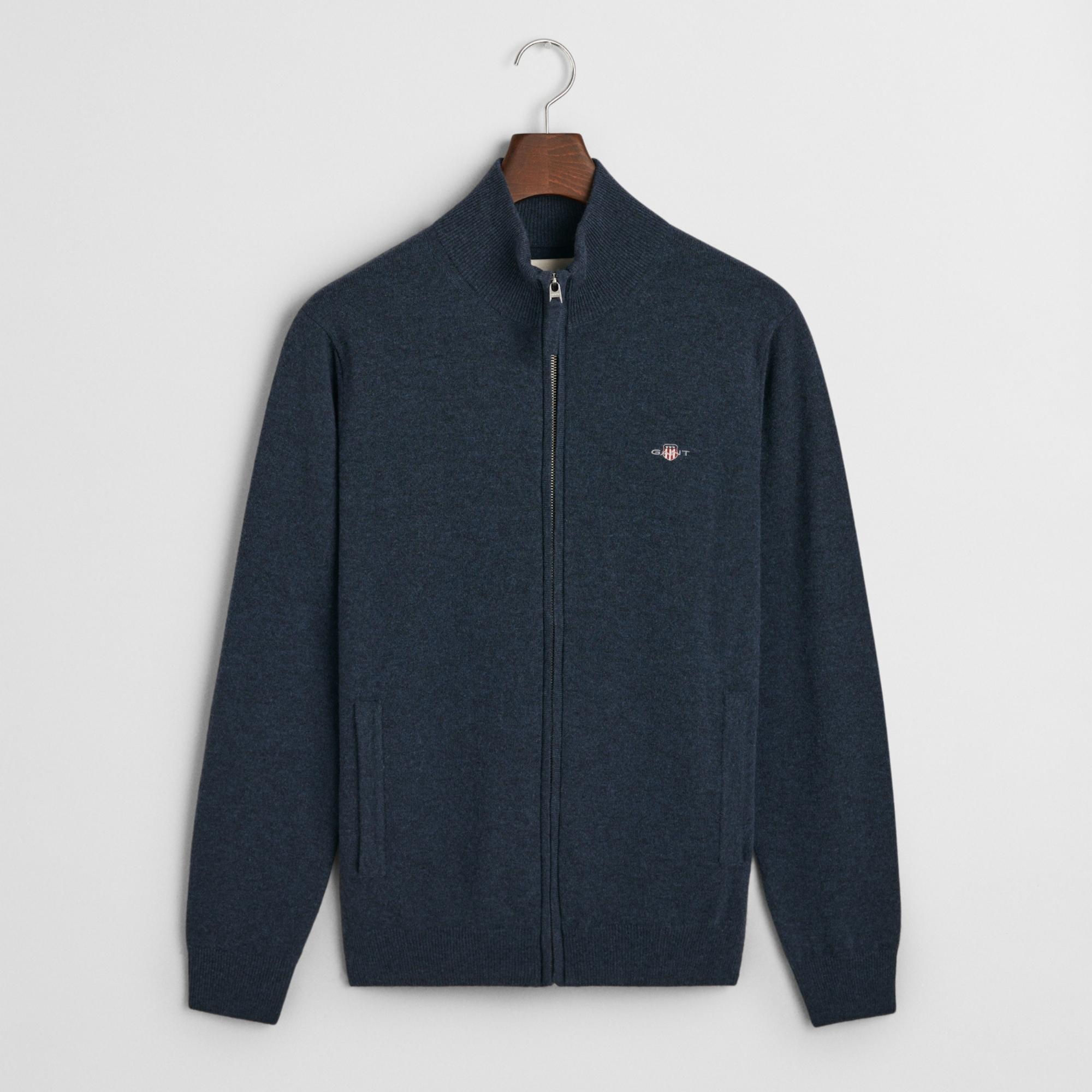 Kardiganas vyrams, Mėlyna, superfine lambswool zip