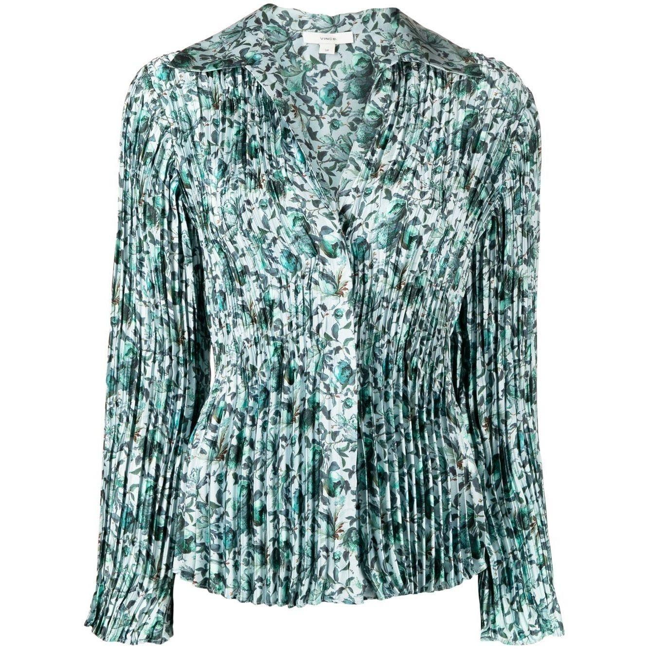 Palaidinės moterims, Mėlyna, Berry blooms pleated blouse