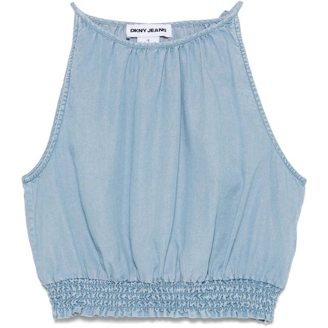 Marškiniai be rankovių moterims, Mėlyna, Smocked waist croppe