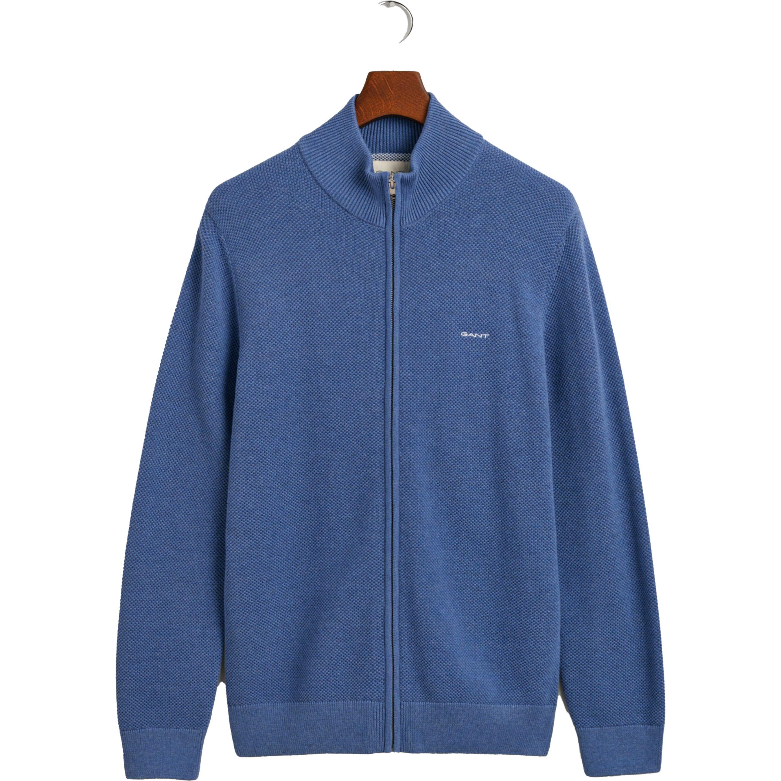 Kardiganas vyrams, Mėlyna, COTTON PIQUE ZIP CARDIGAN