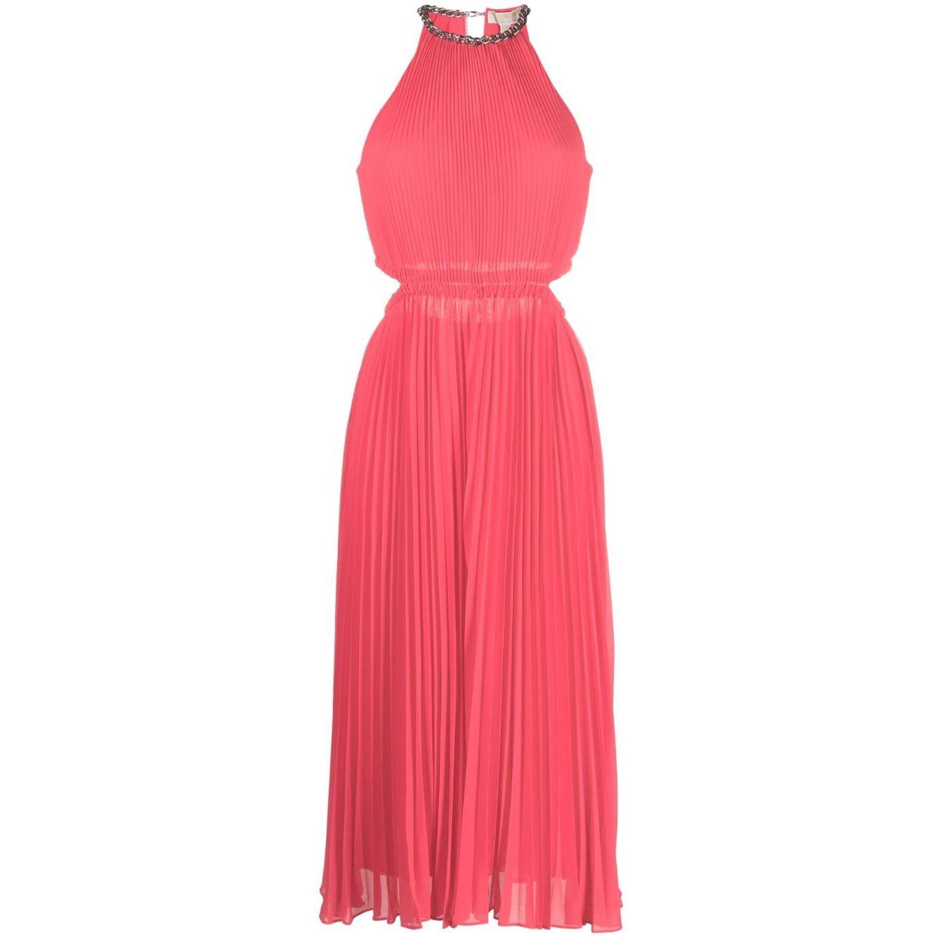 Midi suknelė moterims, Raudona, Pleated cutout dress