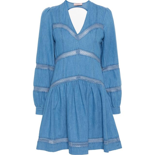 Mini suknelė moterims, Mėlyna, Flared denim mini dress